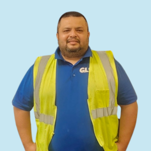 GLS Independent Contractor standing in front of a cube van.